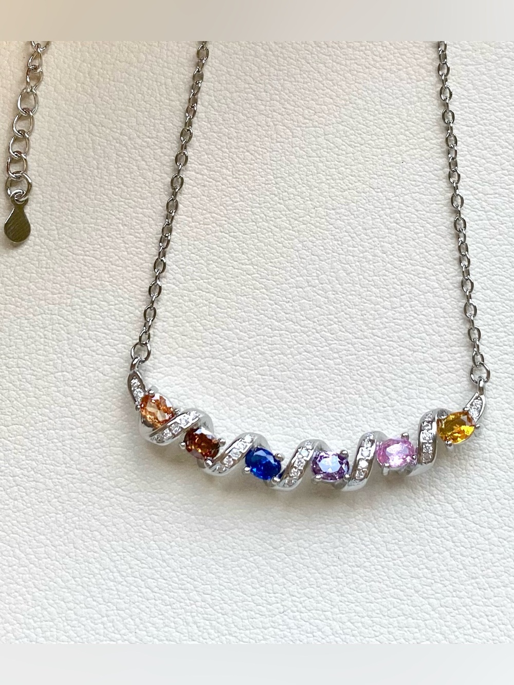 Multi-Gem Rainbow Pendant Necklace in Silver
